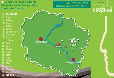 Mapa Kujawsko-Pomorskiego Szlaku Fryderyka Chopina