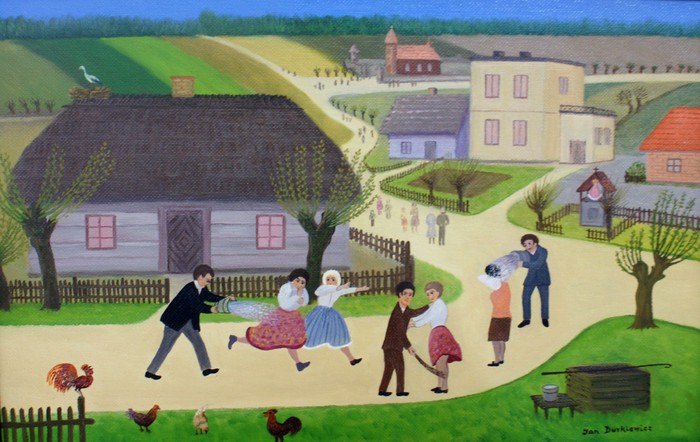 „Dyngus – sieczenie rózgami” – obraz Jana Durkiewicza w zbiorach MET w Toruniu