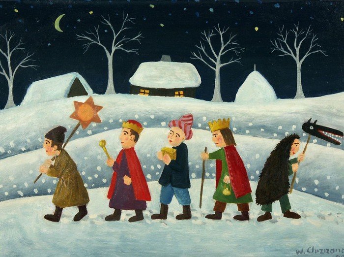 Kolędnicy, Wiktor Chrzanowski, 2001, olej na płycie, w zbiorach MET, fot. M. Kosicki 