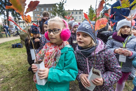 Sadzenie drzewek na skwerze przed Domem Muz z okazji Światowego Dnia Drzewa, fot. Szymon Zdziebło/tarantoga.pl