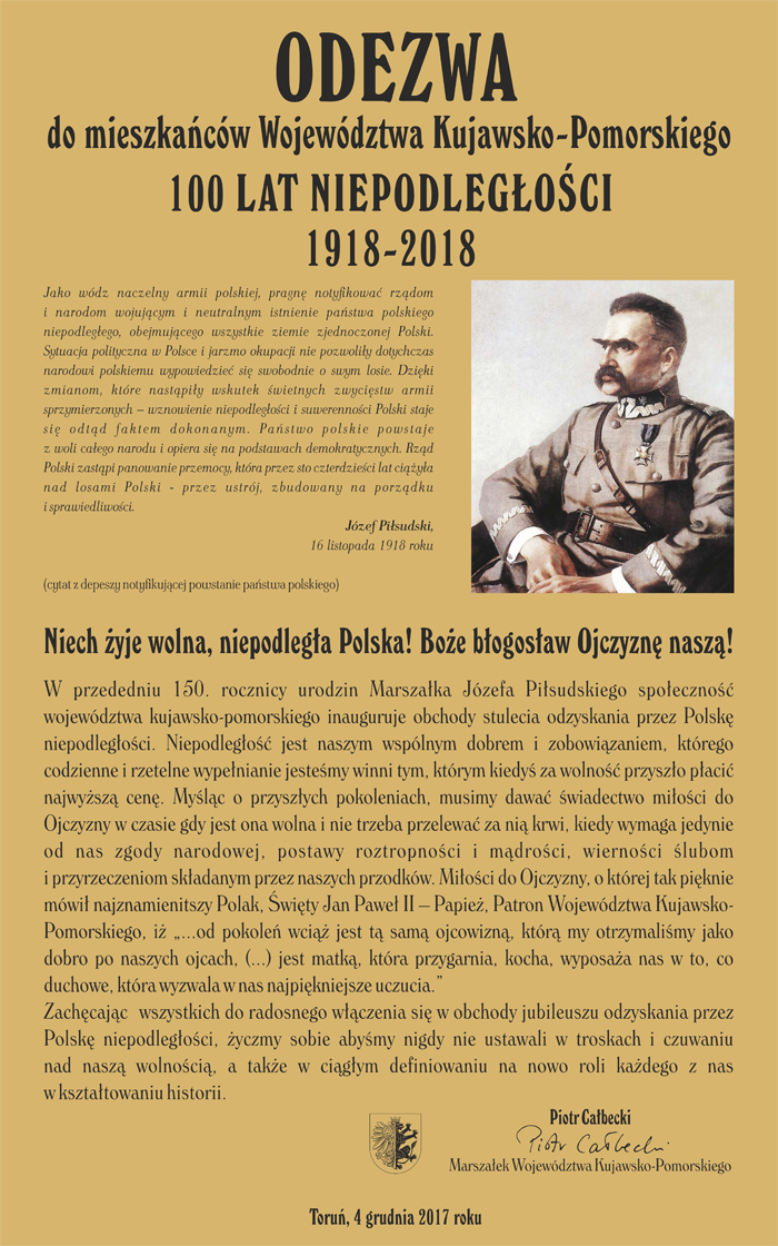 Odezwa Marszałka Województwa Kujawsko-Pomorskiego Piotra Całbeckiego