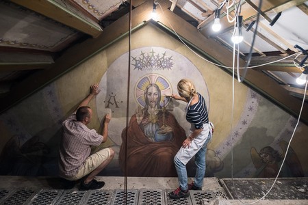 Ubiegłoroczne prace renowacyjne w kościele Niepokalanego Poczęcia NMP w Nowej Wsi Wielkiej (powiat bydgoski), fot. Tymon Markowski