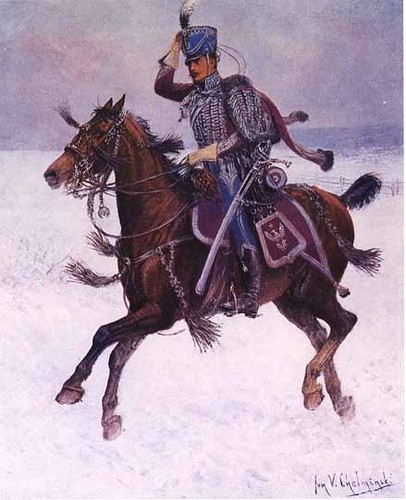 Polski huzar z okresu Księstwa Warszawskiego, obraz Józefa Chełmońskiego, źródło: wikipedia.org