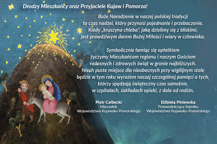 Życzenia bożonarodzeniowe marszałka Piotra Całbeckiego i przewodniczącej sejmiku województwa Elżbiety Piniewskiej