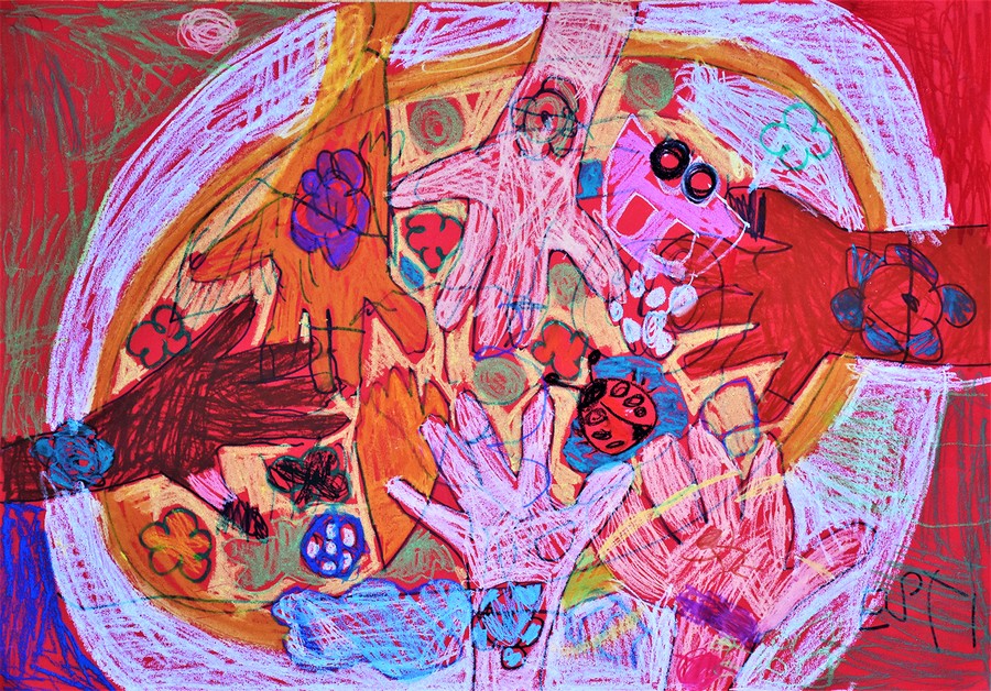 Praca Estery Cybulskiej (lat 6) nagrodzona w konkursie z okazji Międzynarodowego Dnia Pizzy, fot. Archiwum GiOPTD