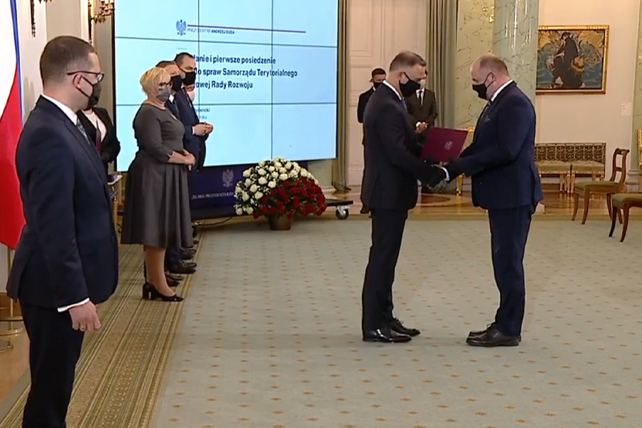 Uroczystość wręczenia nominacji do prezydenckiej Rady ds. Samorządu Terytorialnego, fot. screen z transmisji Kancelarii Prezydenta RP w serwisie społecznościowym