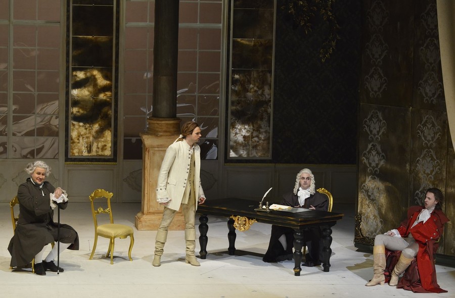 Wesele Figara. Opera Nova 2017. Od lewej Łukasz Jakubczak Janusz Żak Szymon Rona Sławomir Kowalewski. fot.Marek Chełminiak dla Opera Nova w Bydgoszczy