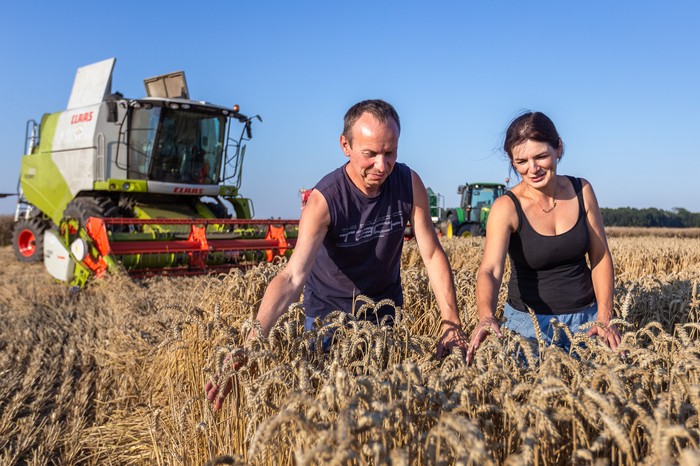 Żniwa w gospodarstwie Magdaleny i Leszka Jałoszyńskich, fot. Szymon Zdziebło/tarantoga.pl dla UMWKP