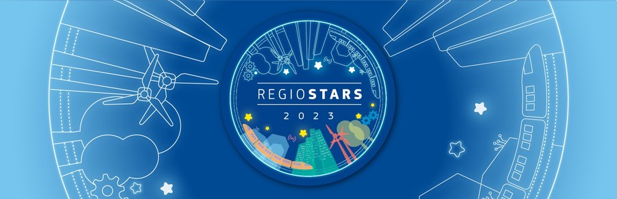Logotyp Konkursu na Najbardziej Innowacyjny Europejski Projekt REGIOSTARS 2023