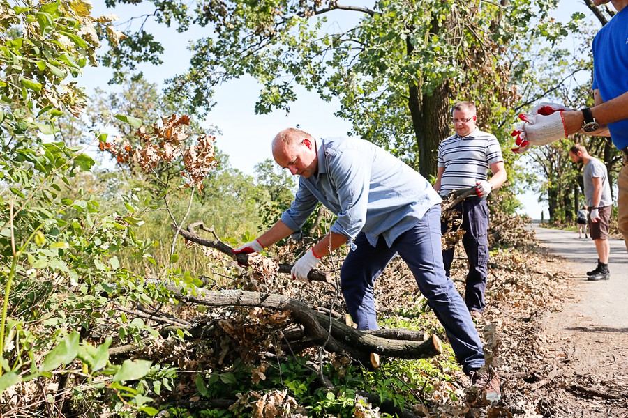 Wolontariusze oraz strażacy ochotnicy pomagali w usuwaniu skutków nawałnicy w gminie Sośno, fot. Mikołaj Kuras
