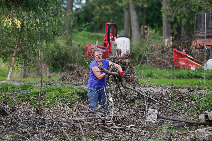 Wolontariusze oraz strażacy ochotnicy pomagali w usuwaniu skutków nawałnicy w gminie Sośno, fot. Mikołaj Kuras