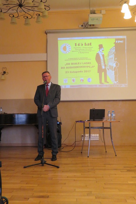 Konferencja „Od białej laski do audiodeskrypcji” w ośrodku Braille’a, fot. Jacek Knychała K-P SOSW nr 1 im. L. Braille'a w Bydgoszczy