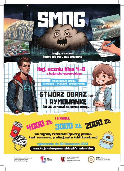 Plakat konkursu „Hej Ty, uczniu z Kujawsko-Pomorskiego!!!”