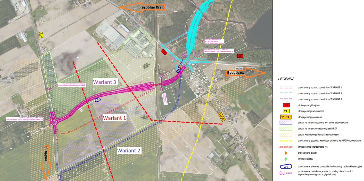 Obwodnica Sępólna – warianty, grafika ZDW
