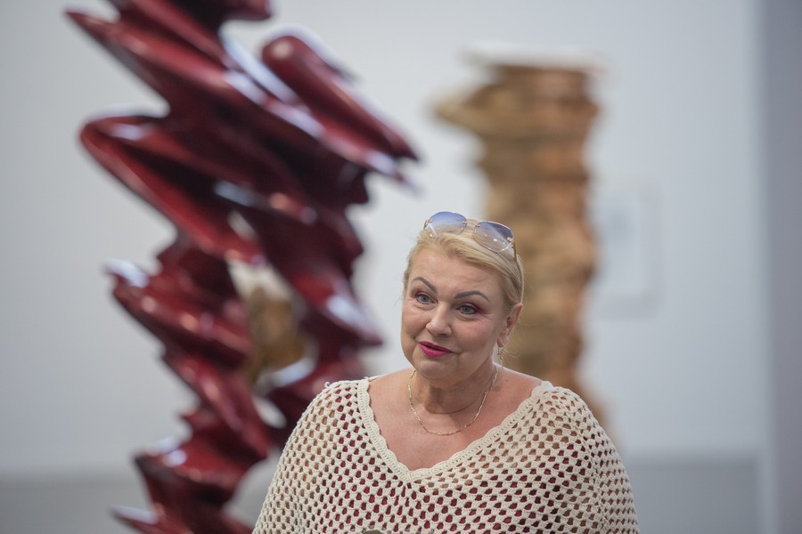 Ceremonia wręczenia stypendiów artystycznych, w tle wystawa rzeźb Tony’ego Cragga, fot. Mikołaj Kuras dla UMWKP