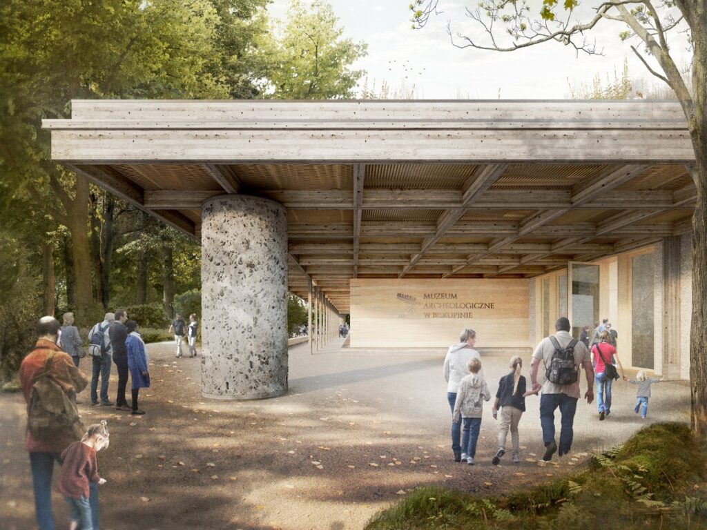 Zespół autorski zwycięskiej koncepcji zaproponował, by pozostawić południowe skrzydło istniejącego pawilonu i stworzyć w tym miejscu hol główny rys. PROLOG