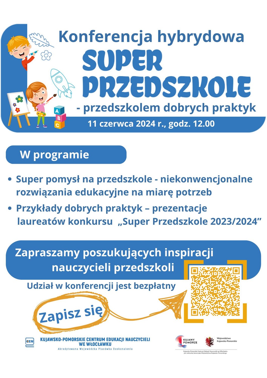 Plakat konkursu na przedszkolny projekt edukacyjny „Super Przedszkole 2023/2024”