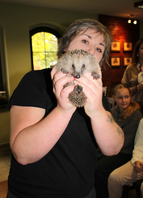 Julka demonstruje sposób bezpiecznego trzymania jeża, fot. D. Borzyszkowska