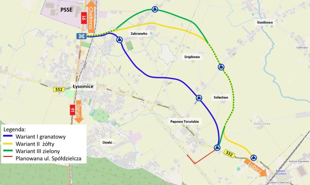 Mapka poglądowa planowanej obwodnicy Łysomic, graf. ZDW w Bydgoszczy