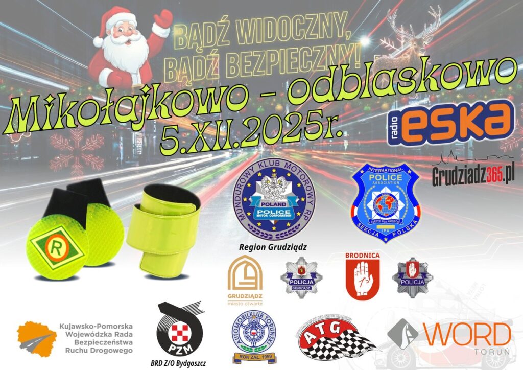 plakat akcja Mikołajkowo odblaskowo wyk. wolontariusz IPA Region Brodnica