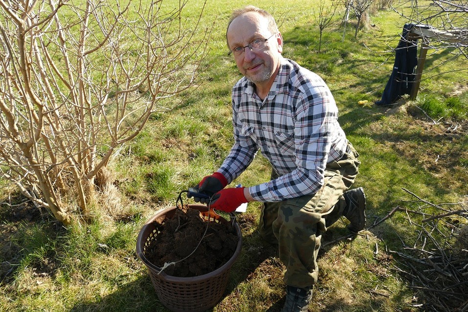 Ważenie materiału z gniazda bociana przez Pana Andrzeja Dylika - fot. Damian Gołąb