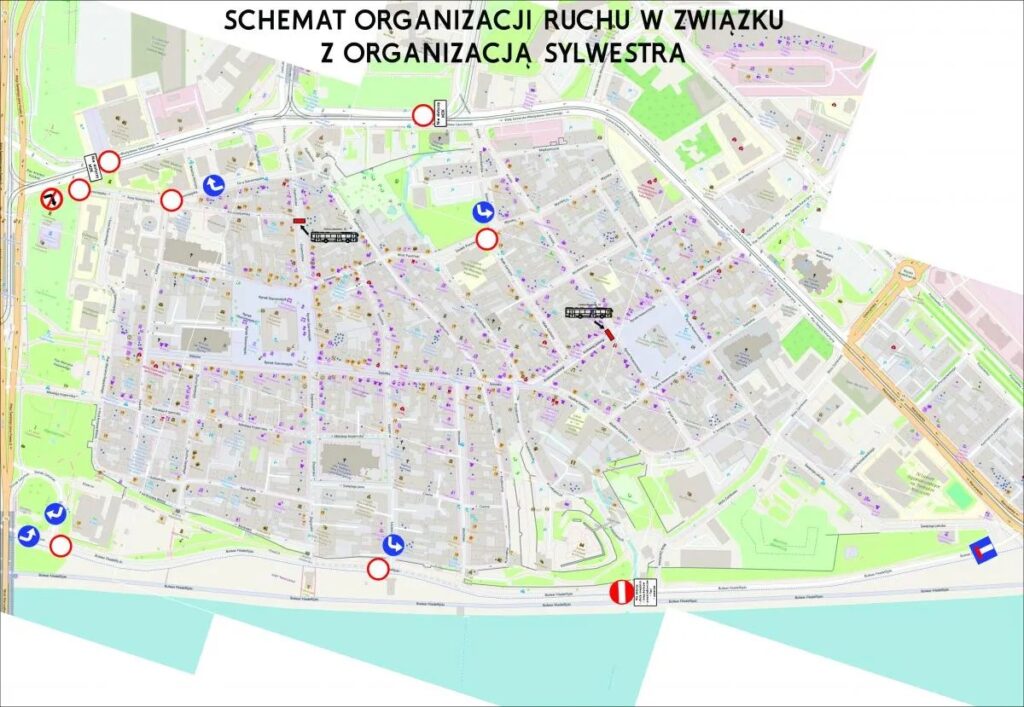 Schemat organizacyjny ruchu w związku z organizacja sylwestra