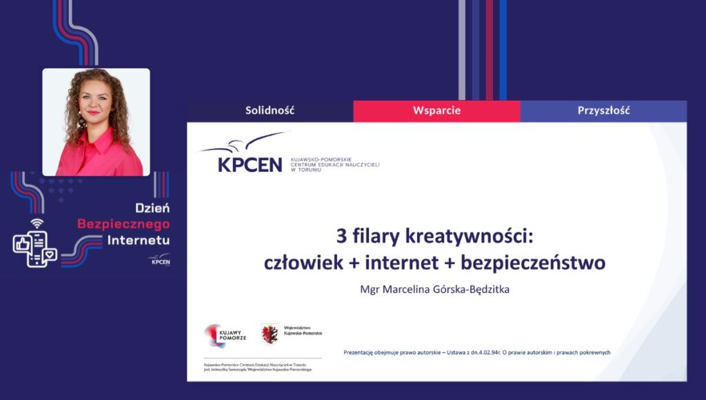 Dzień Bezpiecznego Internetu 2. Na grafice strona tytułowa prezentacji oraz Marcelina Górksa-Będzitka