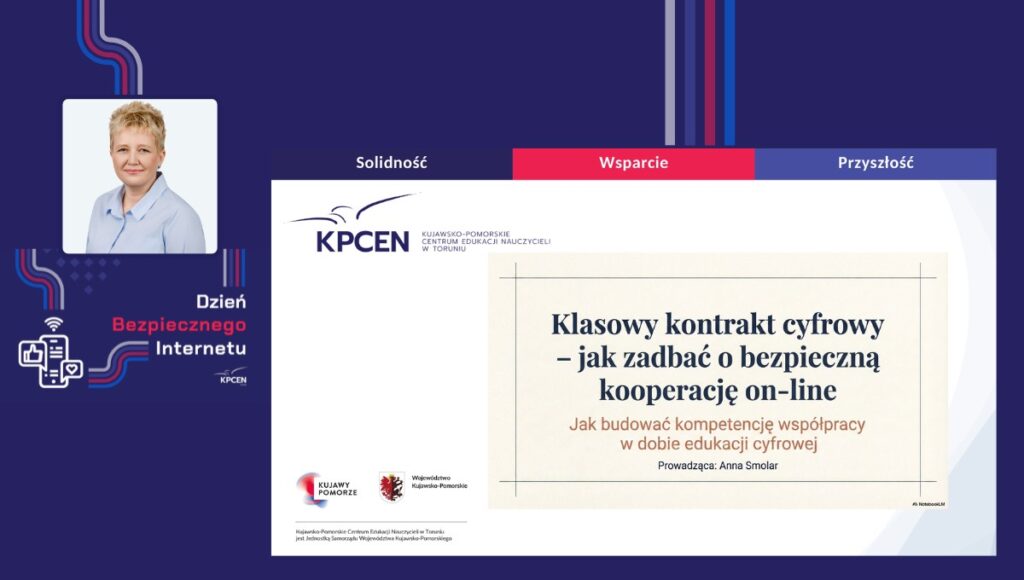 Dzień Bezpiecznego Internetu 5. Na grafice strona tytułowa prezentacji oraz Anna Smolar